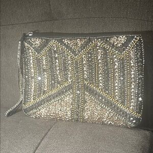 Charming Charlie Silver and Gold & Black Beaded Wristlet